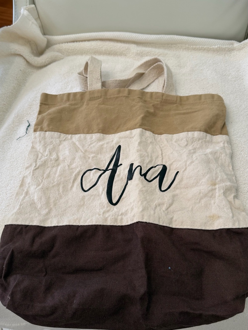 Personalized 'Ana' Canvas Colorblock Tote Bag